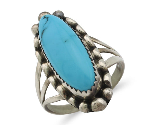 Navajo Ring .925 Silver Sleeping Beauty Turquoise Signed SkyStone Creations C80s