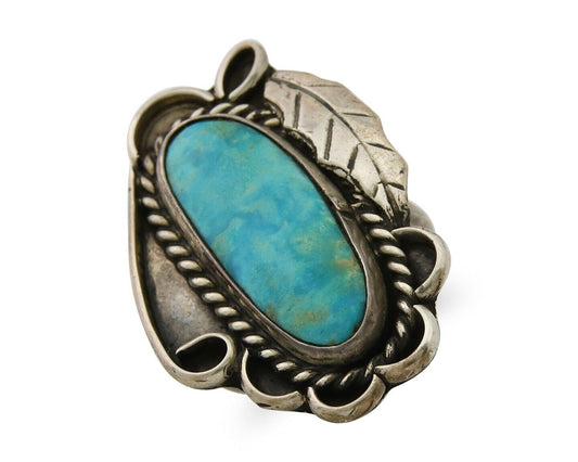 Navajo Ring 925 Sterling Blue Turquoise Native American Artist C.80's
