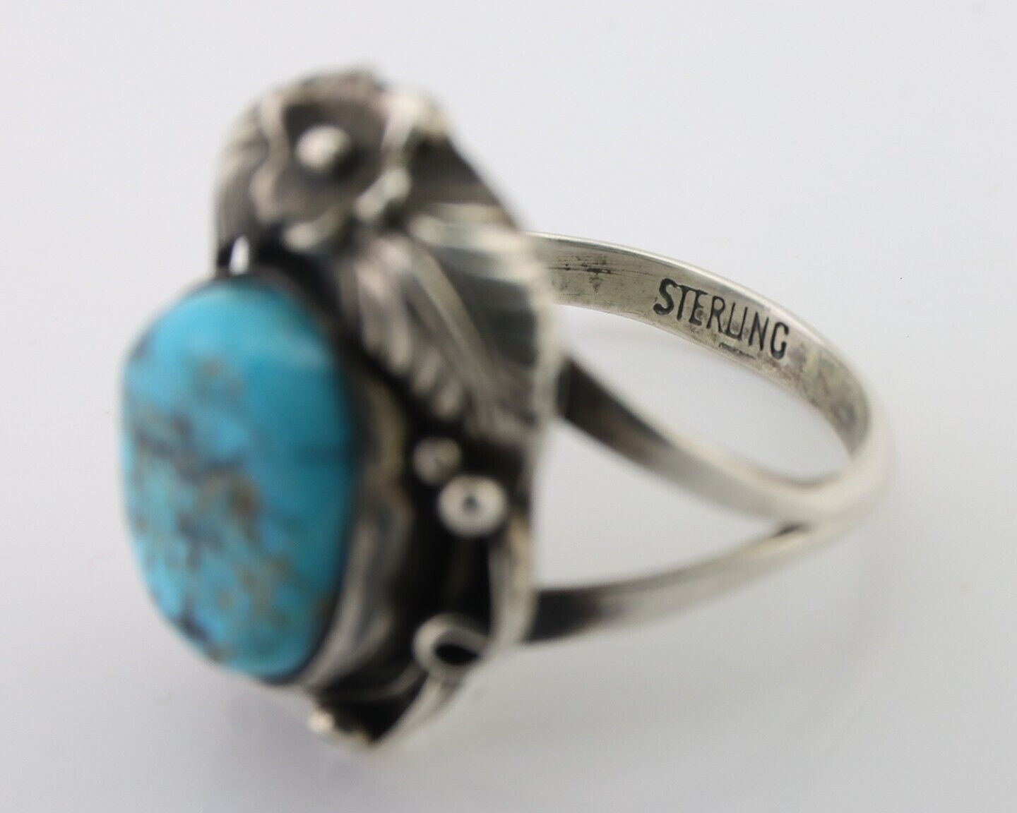 Navajo Ring 925 Silver Natural Mined Turquoise Native American Artist C.80's
