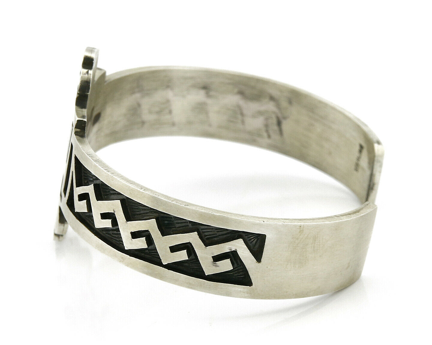 Navajo Handmade Bracelet .925 Silver Thunderbird Overlay Cuff