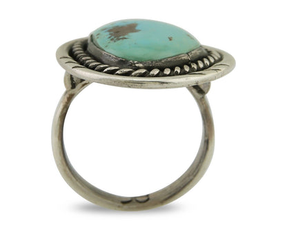 Men Navajo Ring 925 Silver Natural Turquoise Artist Signed PG C.80's
