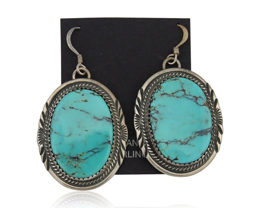 Navajo Dangle Earrings 925 Silver Natural Turquoise Artist Signed Mike Begay C80