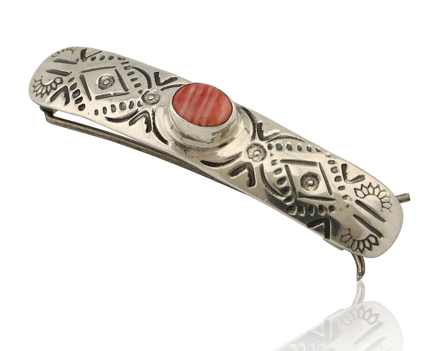 Women Navajo Hair Clip Barrette 925 Silver White Red Spiney Oyster Native Artist