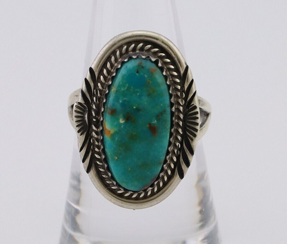 Navajo Hand Stamped Ring 925 Silver Natural Turquoise Native Artist C.80's