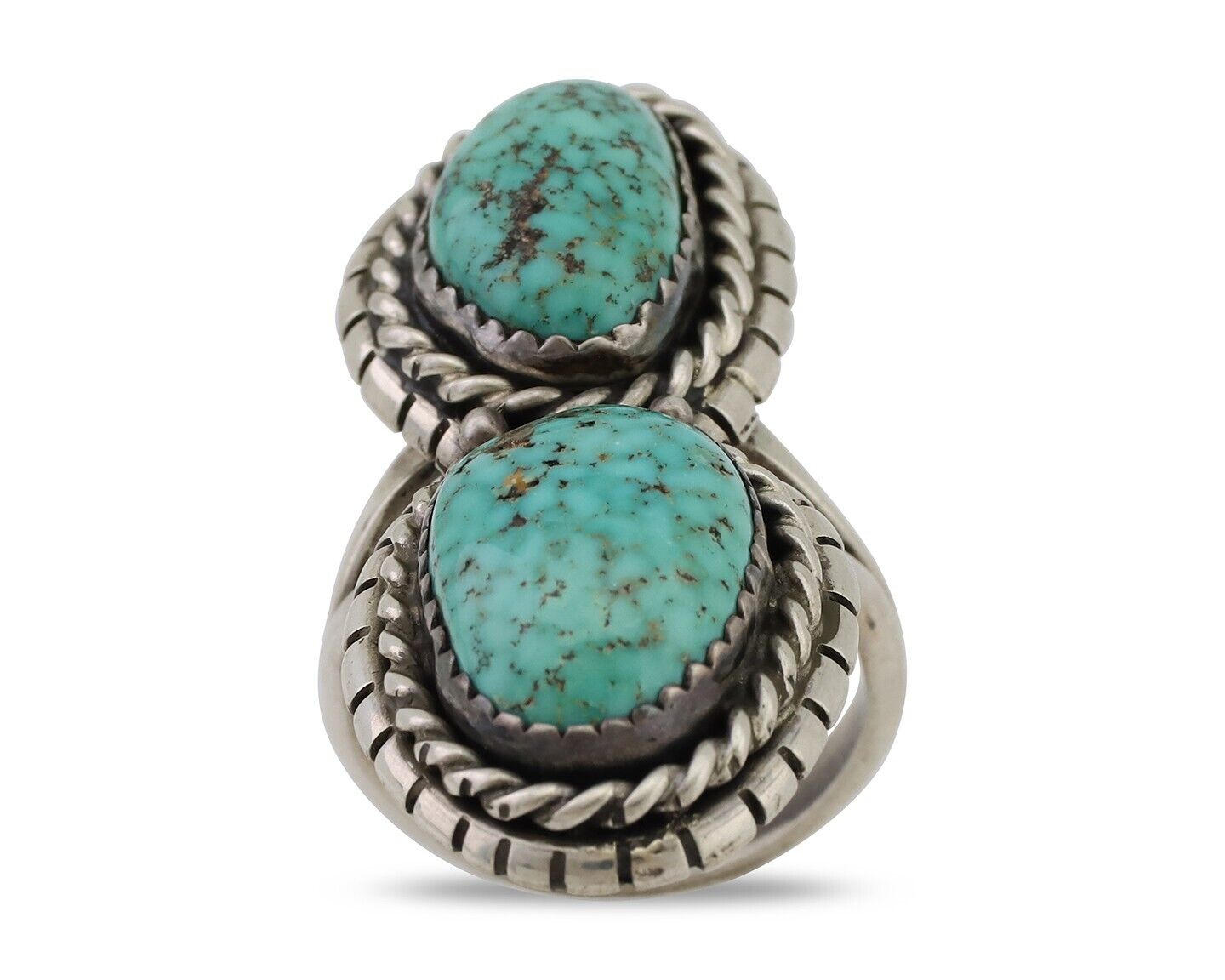 Navajo Ring 925 Silver Natural Spiderweb Turquoise Signed Tom Willeto C.80's