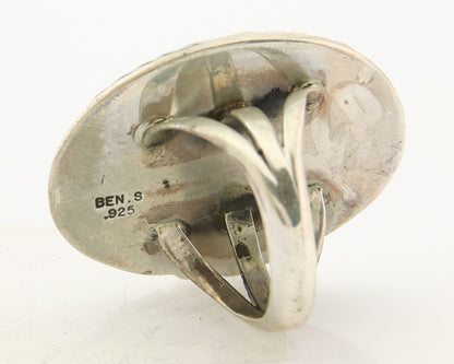 Navajo Ring 925 Sterling Natural Blue Turquoise Signed Ben S C.80's Size 6.5