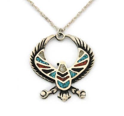 Navajo Phoenix Necklace Sterling Silver Natural Gemstone Vintage Native Artist