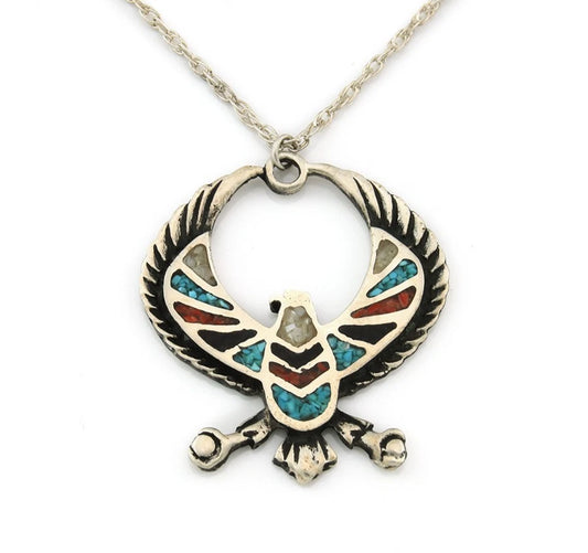 Navajo Phoenix Necklace Sterling Silver Natural Gemstone Vintage Native Artist