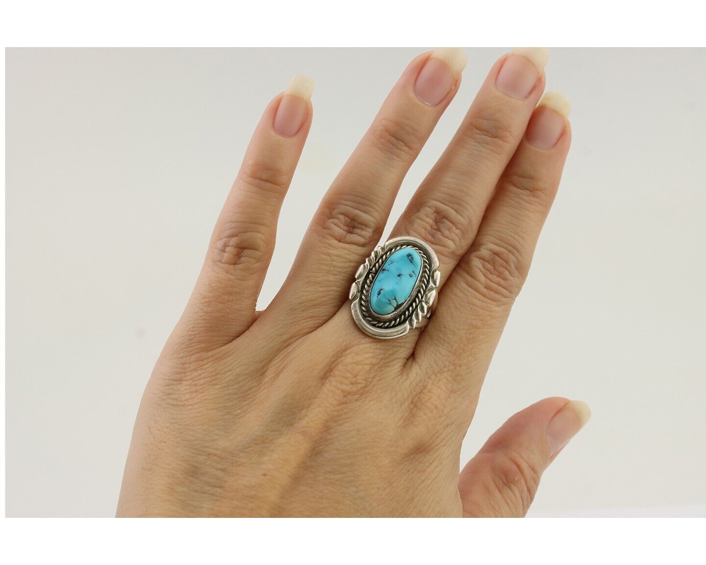 Navajo Turquoise Ring 925 Silver Handmade Native American Artist C.80's