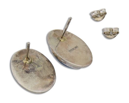 Navajo Paw Earrings 925 Silver Blue Denim Lapis Native American Artist C.80's