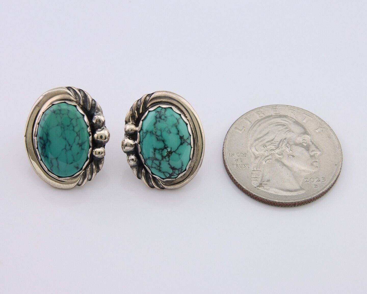 Navajo Paw Earrings 925 Silver Blue Turquoise Native American Artist C.80's