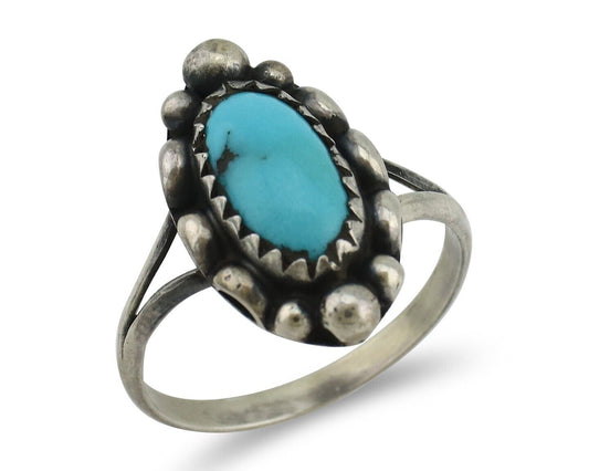 Navajo Ring 925 Silver Sleeping Beauty Turquoise Signed SkyStone Creations C80s