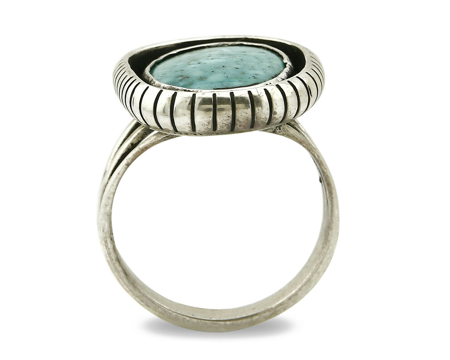 Navajo Ring .925 SOLID Silver Kingman Turquoise Artist Signed Montoya C.1980's