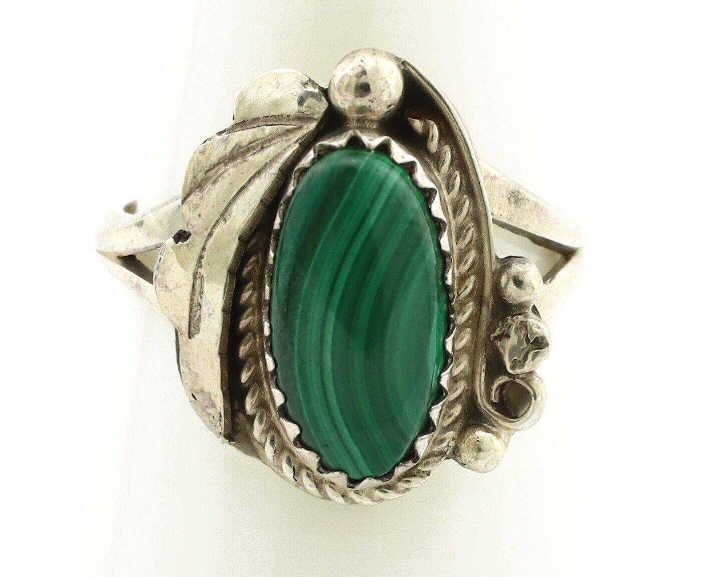 Navajo Ring 925 Silver Natural Mined Malachite Artist Signed Justin Morris C.80s