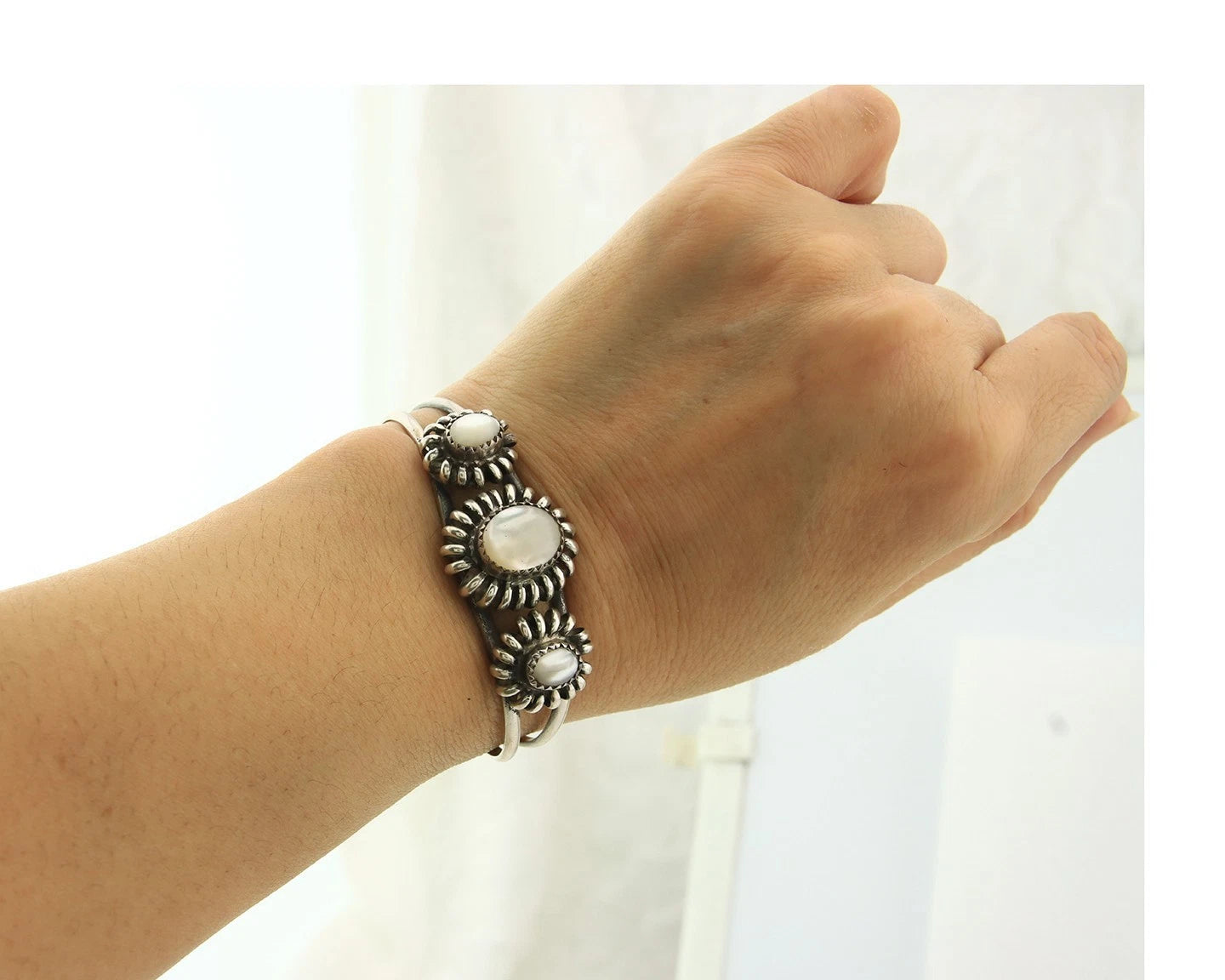Navajo Cuff Bracelet Sterling Silver Vintage Native Artist Signed SM