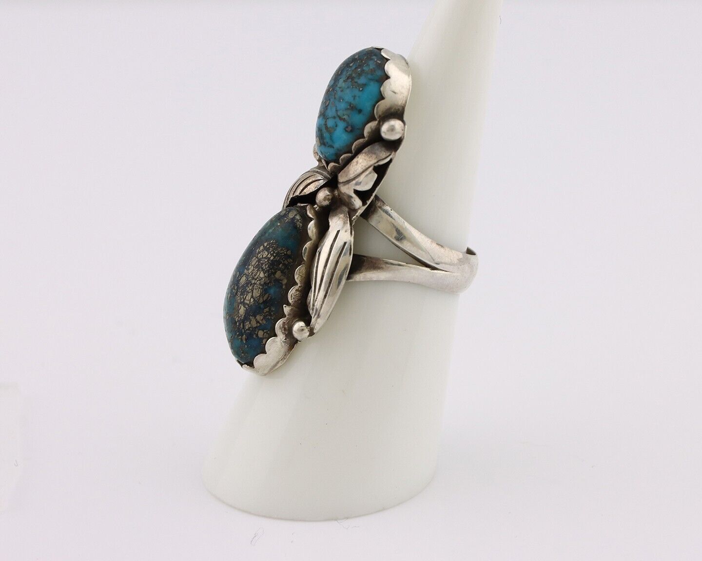 Zuni Ring 925 Silver Blue Morenci Turquoise Artist Signed Platoro FNE C.80's