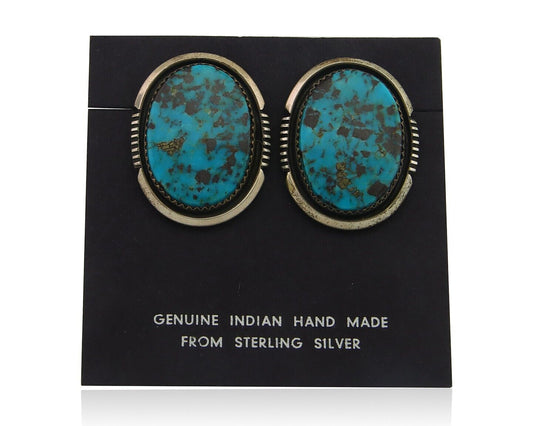 Navajo Earrings 925 Silver Turquoise Artist Signed William Denetdale C.80's