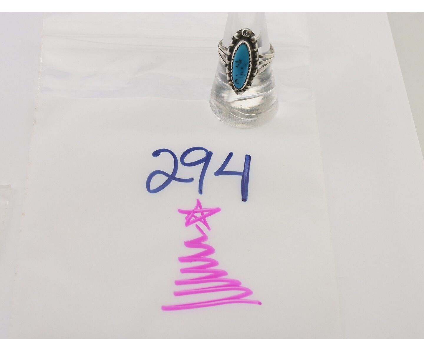 Navajo Ring 925 Silver Sleeping Beauty Turquoise Artist Signed SC C.80's