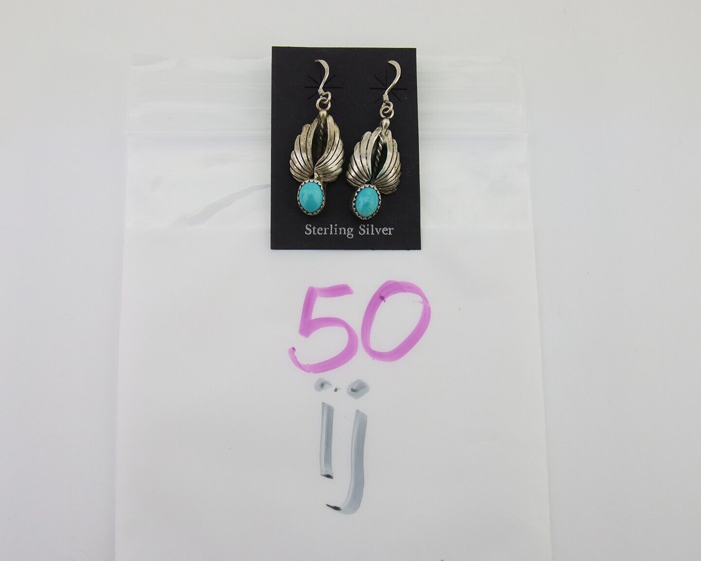 Navajo Dangle Earrings 925 Silver Natural Turquoise Native Artist Signed A C80s