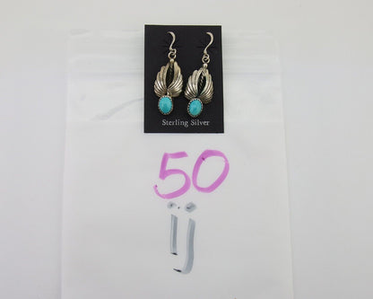 Navajo Dangle Earrings 925 Silver Natural Turquoise Native Artist Signed A C80s