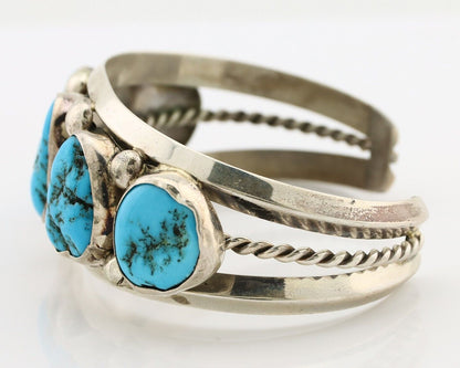 Navajo Bracelet 925 Silver Nugget Sleeping Beauty Turquoise Artist Signed JR C80