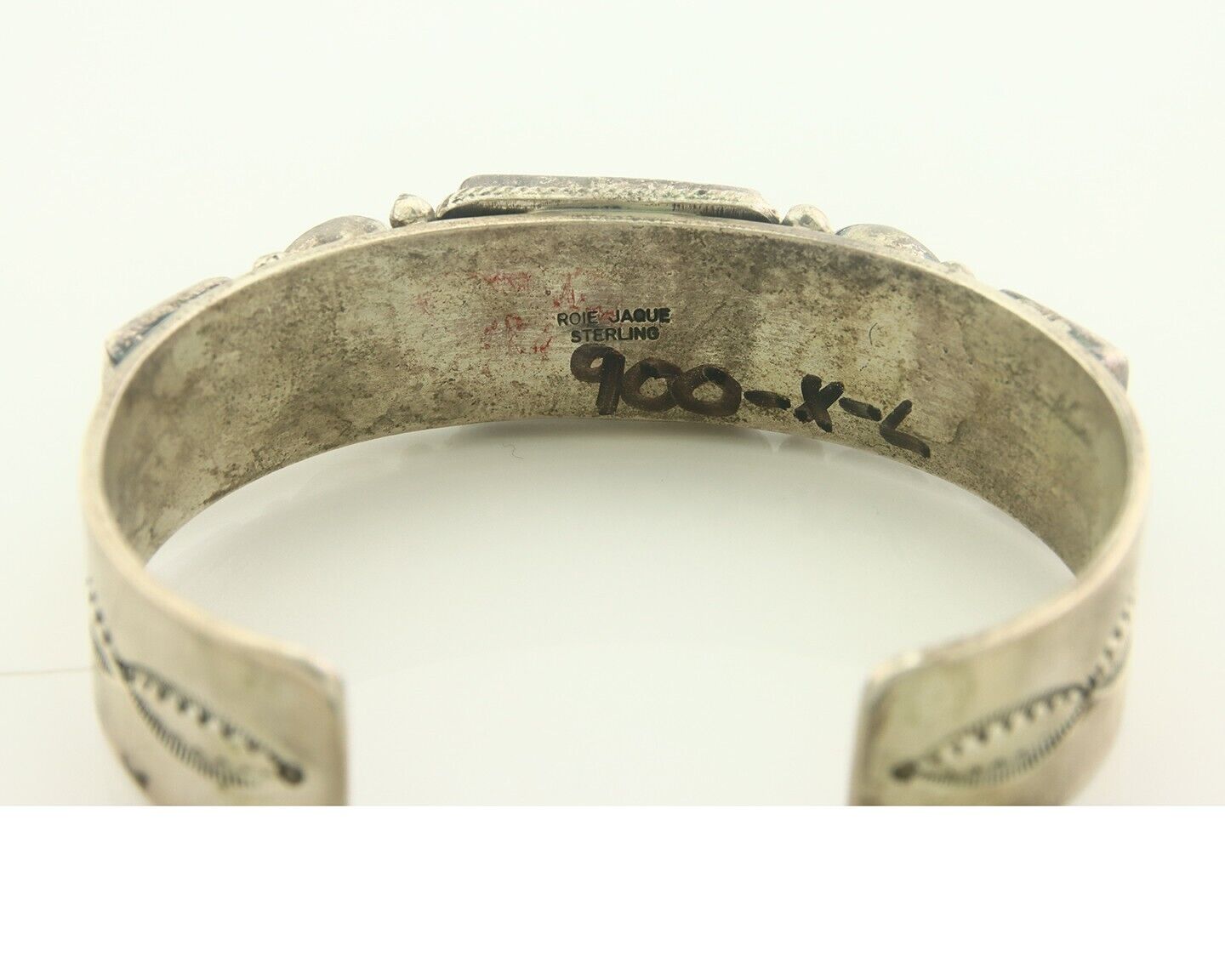 Men Navajo Bracelet 925 Silver Turquoise Cuff Signed ROIE JAQUE C.80's