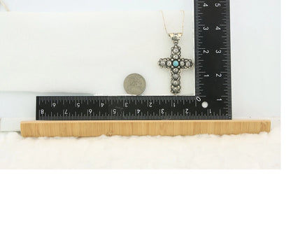 Navajo Cross Necklace Sterling Silver Natural Turquoise Artist Signed 1994