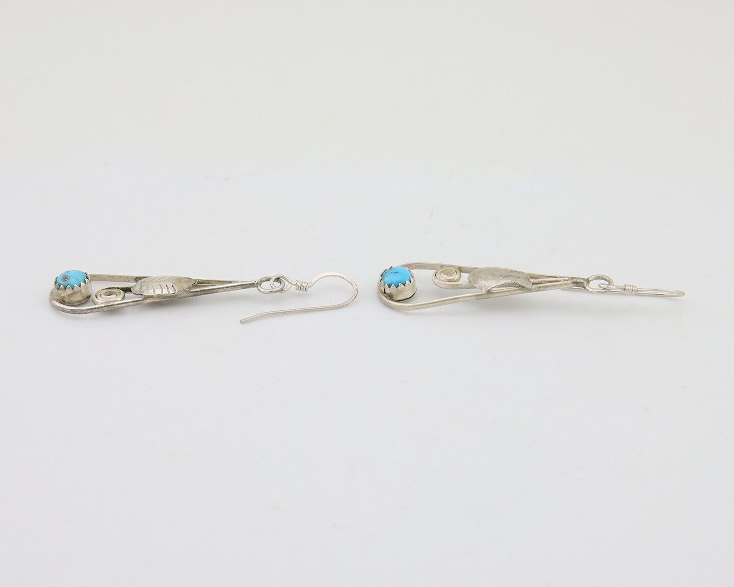 Navajo Dangle Earrings 925 Silver Natural Blue Turquoise Artist Signed JB C.80's