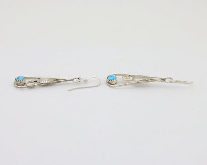 Navajo Dangle Earrings 925 Silver Natural Blue Turquoise Artist Signed JB C.80's