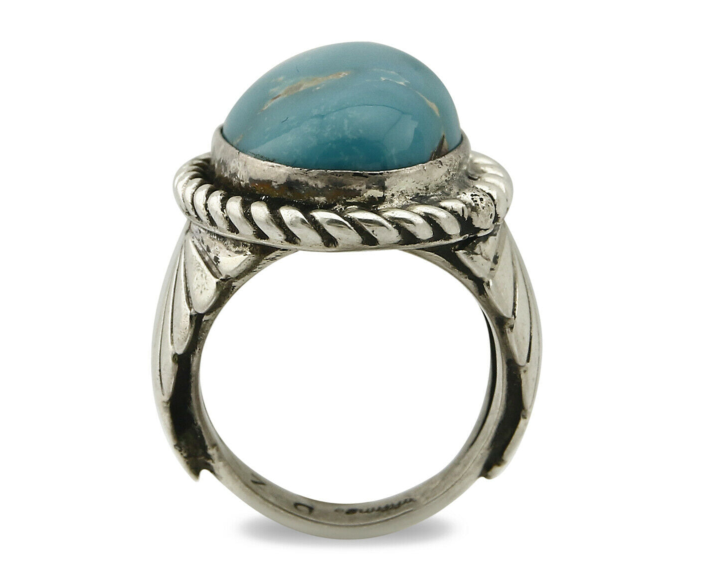 Navajo Ring .925 SOLID Silver Globe Turquoise Signed Doug Zachary C.80's