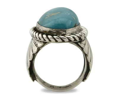 Navajo Ring .925 SOLID Silver Globe Turquoise Signed Doug Zachary C.80's