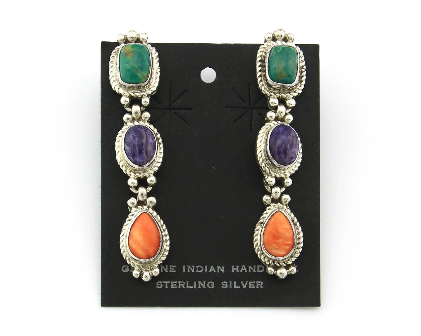 Navajo Dangle Earrings Sterling Silver Natural Gemstone Native Signed S