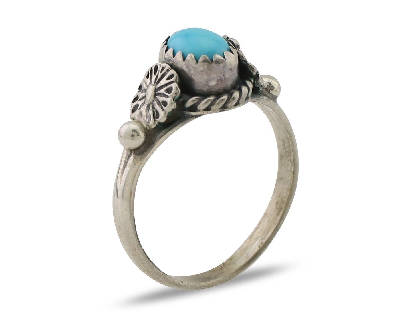 Navajo Ring 925 Silver Kingman Turquoise Native American Artist Made In 1985