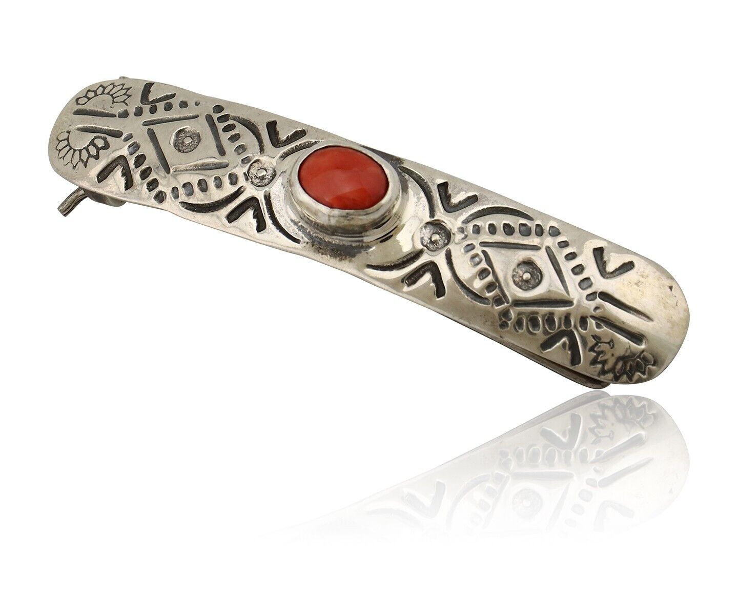 Women Navajo Hair Clip Barrette 925 Silver White Red Spiney Oyster Native Artist