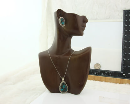 Navajo Necklace Earrings Set Sterling Silver Turquoise Vintage Signed Spencer