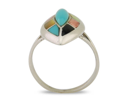 Navajo Ring 925 Silver Turquoise Shell Onyx Spiney Oyster Native Artist C.80's
