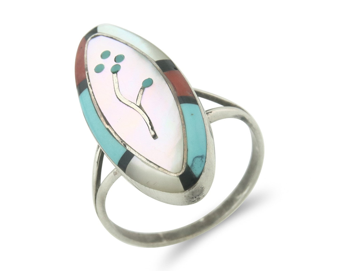 Vintage Zuni Ring 925 Sterling Silver Natural Gemstone Signed A Size 8.0