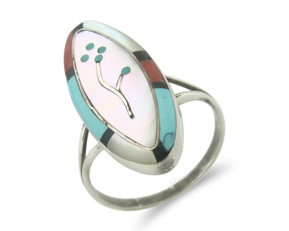Vintage Zuni Ring 925 Sterling Silver Natural Gemstone Signed A Size 8.0