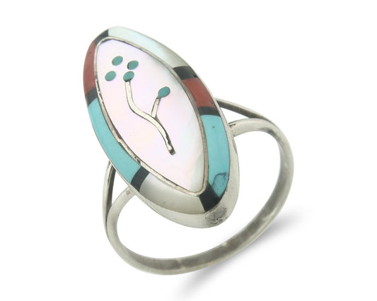Vintage Zuni Ring 925 Sterling Silver Natural Gemstone Signed A Size 8.0