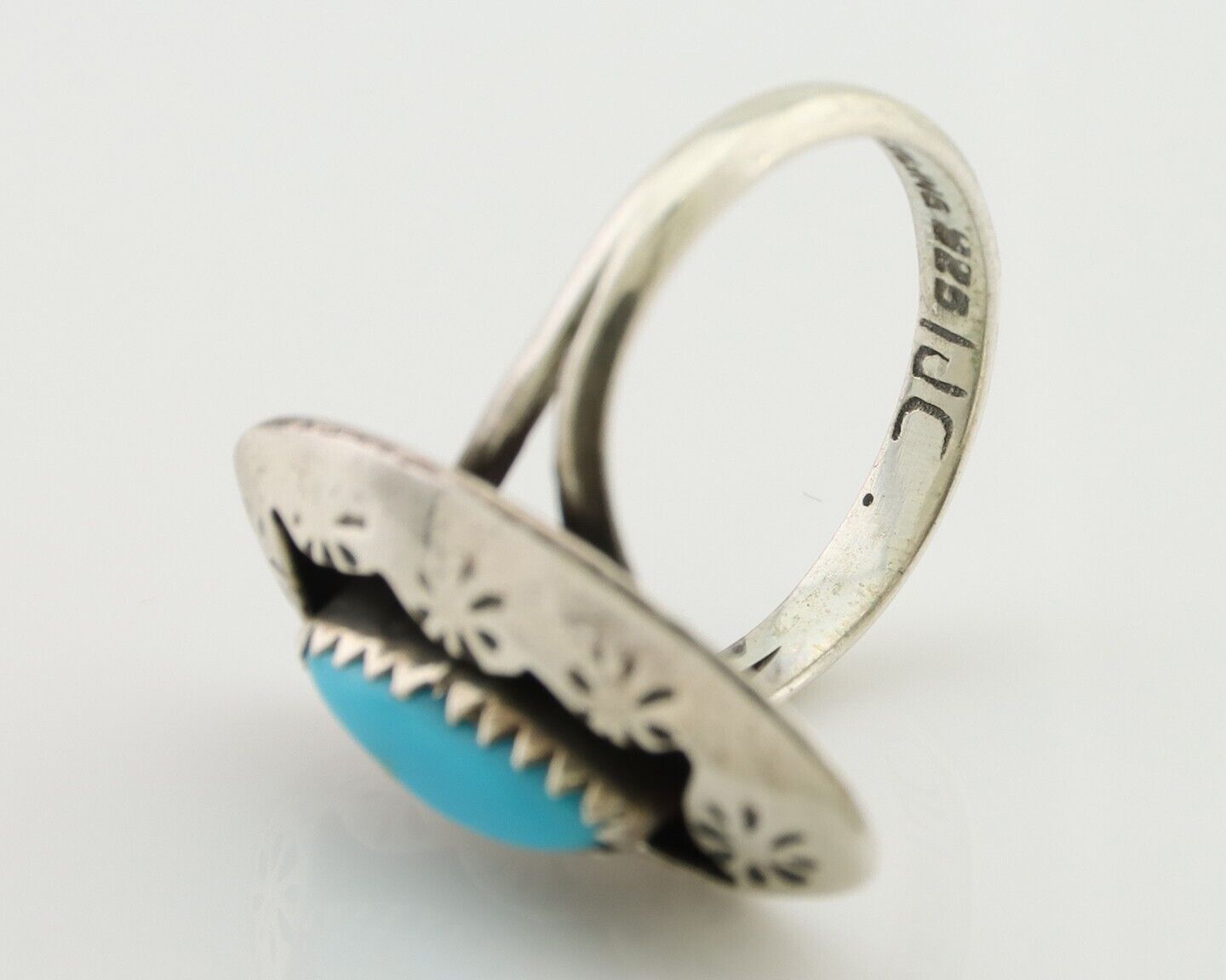 Navajo Ring 925 Silver Natural Blue Turquoise Signed IJC C.80's