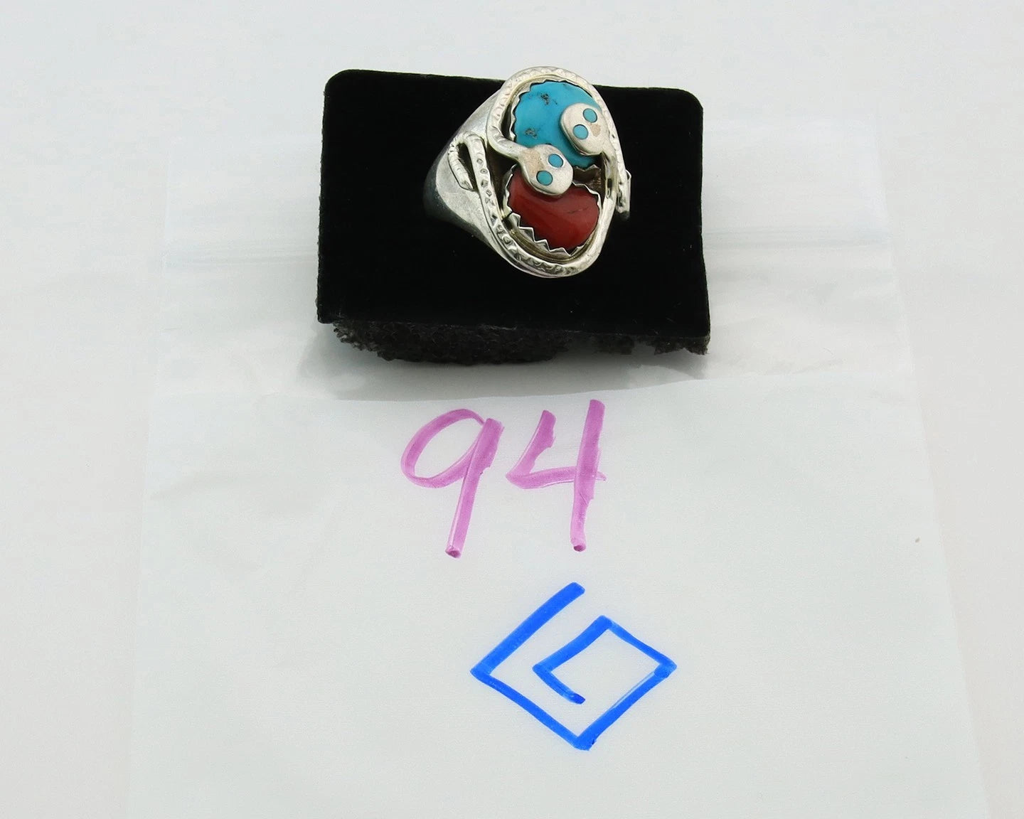 Men Zuni Ring Sterling Silver Gemstones Signed Effie Calavasa Size 11.75