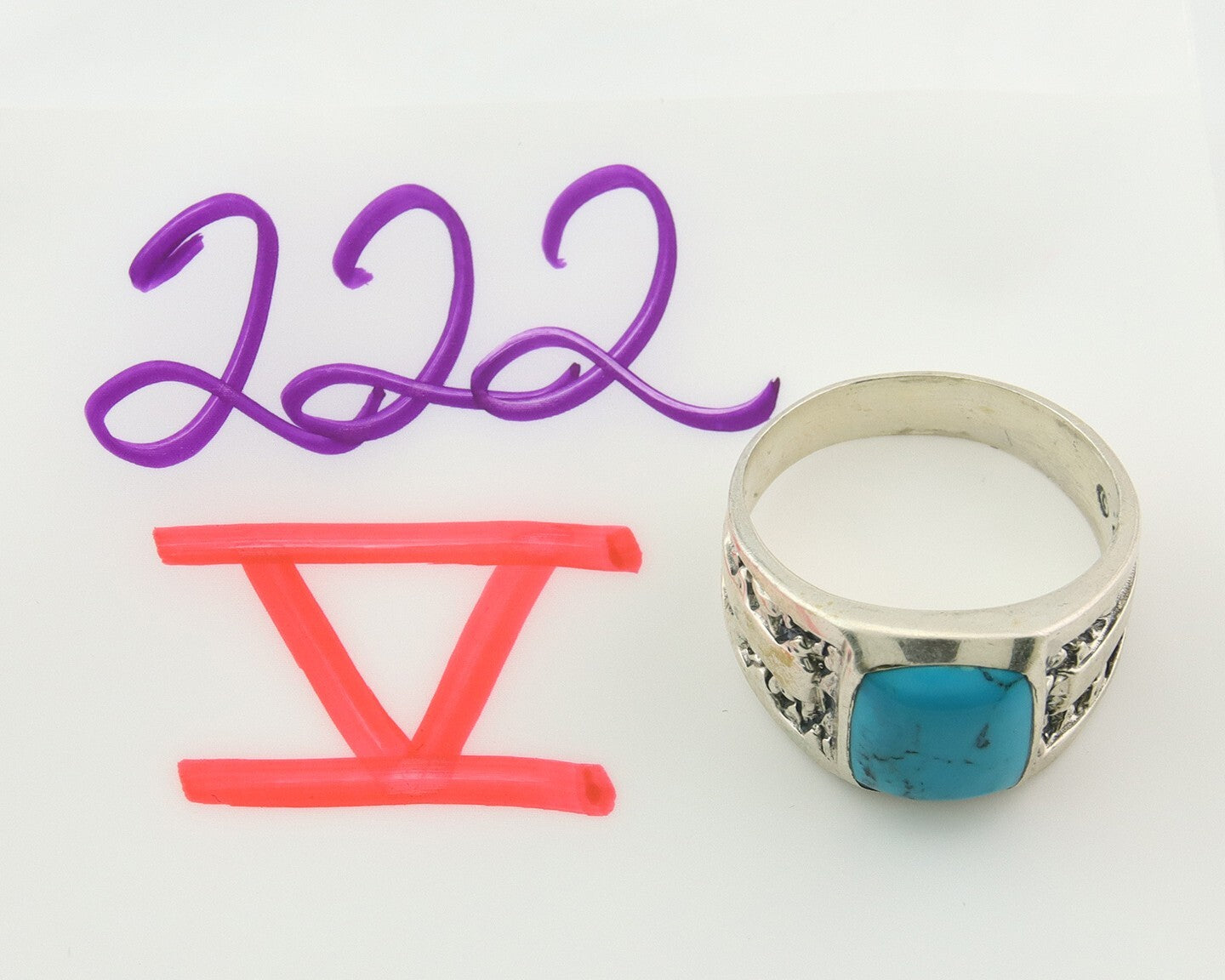 Men Vintage Nugget Ring 925 Sterling Turquoise Artist Signed SC Size 10