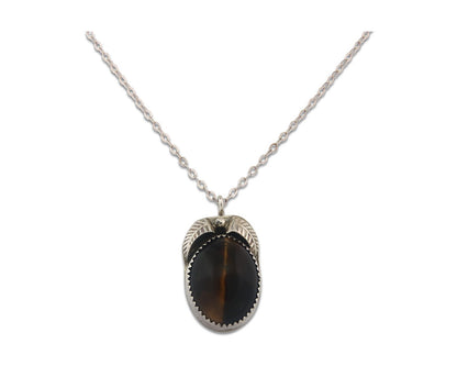 Navajo Sterling Silver Necklace Authentic Tiger Eye Sapphire Vintage Handmade