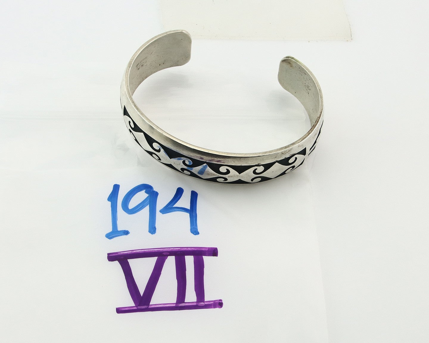 Vintage Navajo Bangle Bracelet Sterling Silver Hand Stamped Signed AA