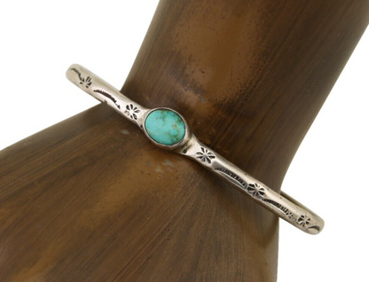 Navajo Hand Stamped Cuff Bracelet Turquoise 925 Silver Native American Artist