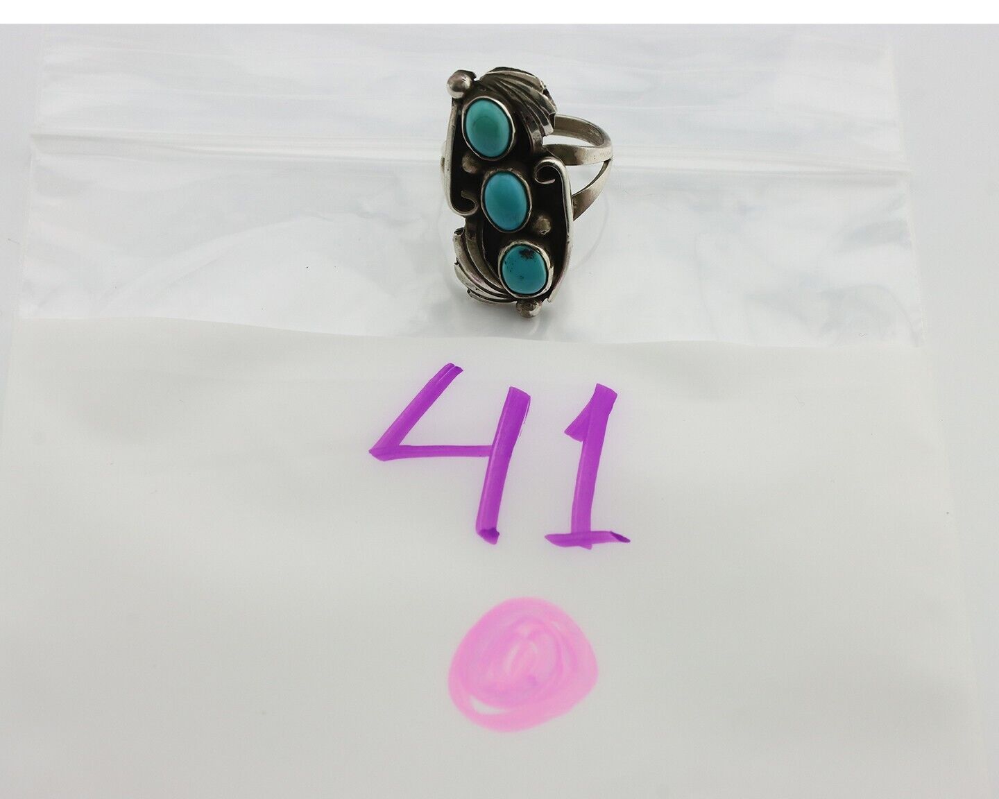 Navajo Ring 925 Silver Sleeping Beauty Turquoise Artist Signed T C.80's