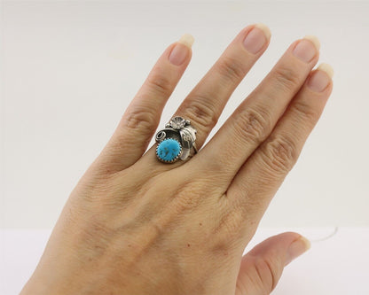 Navajo Ring 925 Silver Natural Turquoise Native American Artist C.80's