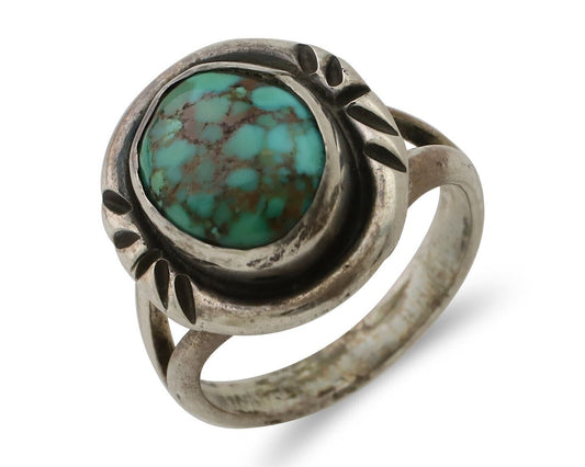 Navajo Ring 925 Silver Spiderweb Turquoise Native American Artist C.80's