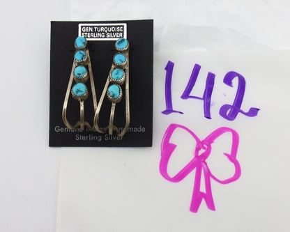 Navajo Dangle Handmade Earrings 925 Silver Blue Turquoise Native Artist C.80's