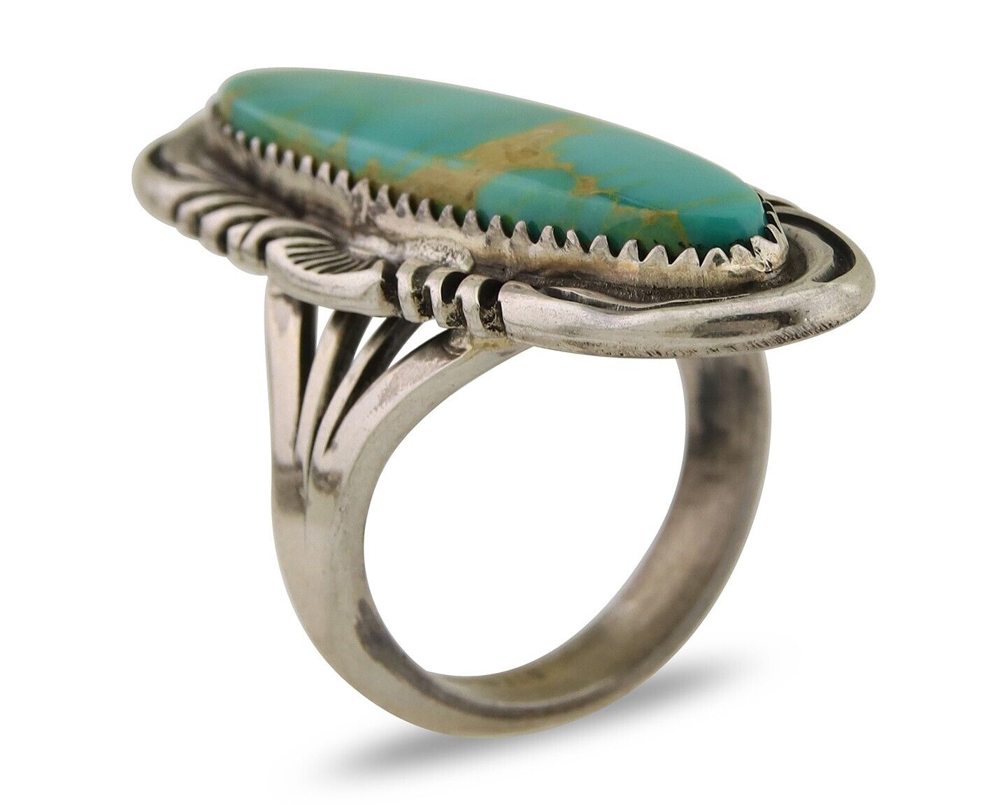 Navajo Hand Stamped Ring 925 Silver Turquoise Native Artist Begay C.80's